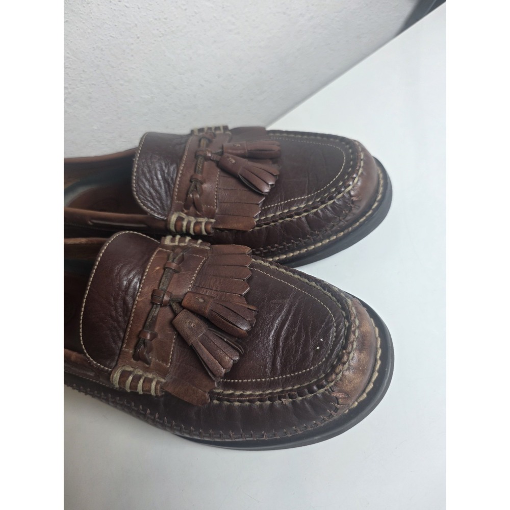H.S. Trask Brown Leather Slip On Loafers Mens 10.5 Country Club Preppy Slip Knot - Picture 2 of 15